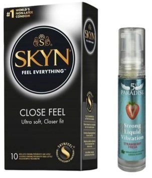 Набір з SKYN Close Feel (10 шт) +  рідкий вібратор 5th Paradise Liquid Vibrator &mdash; Полуниця (10 мл) SOS9762 фото