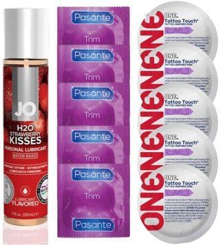 Набор 10 шт Pasante TRIM и ONE Tattoo Touch + System JO H2O &mdash; Strawberry Kiss (30 мл) SOS4878 фото