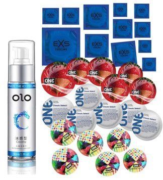 Комплект 30 шт One Extreme Ribs, Classic, Flavor Waves и EXS Cooling - Лубрикант охлаждающий OLO (60 мл) SOS3406 фото