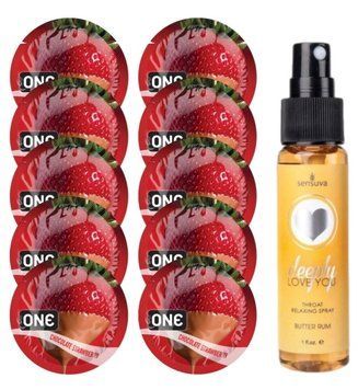 Комплект ONE Chocolate Strawberry 10 шт + Sensuva Deeply Love You &ndash; Butter Rum, 29 мл SOS13755 фото