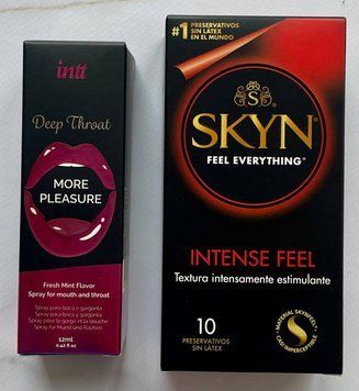 Комплект SKYN Intense Feel 10 шт і Спрей Intt Deep Throat Oral Spray (12 мл) SOS1396 фото