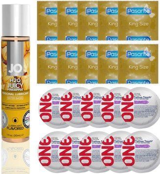 Набор 20 шт Pasante King Size и ONE Tattoo Touch + System JO H2O &mdash; Juicy Pineapple (30 мл) SOS4912 фото