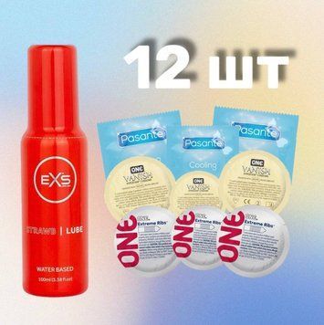 Комплект 12 шт One, Pasante + Лубрикант EXS Strawberry Lube Water Based 100 мл SOS4286 фото