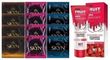 Комплект: Лубрикант OLO со вкусом клубники (120 мл) + 8 шт. SKYN + 4 шт. SKYN Extra Lube SOS10636 фото