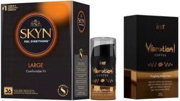 Набір з SKYN Large (36 шт) + Рідкий вібратор Intt Vibration Coffee (15 мл) SOS9912 фото