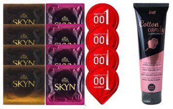 Комплект: Лубрикант Intt Cotton Candy (100 мл) + 8 шт SKYN + 4 шт OLO збуджуючі SOS10408 фото