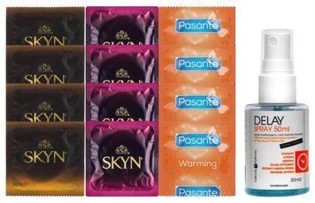 Комплект: Пролонгатор LOVELY LOVERS DELAY SPRAY 50 ML + 8 шт SKYN + 4 шт Pasante Warming SOS10836 фото