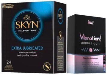 Набір з SKYN Extra Lube (24 шт) + Рідкий вібратор Intt Vibration Bubble Gum (15 мл)  SOS10108 фото