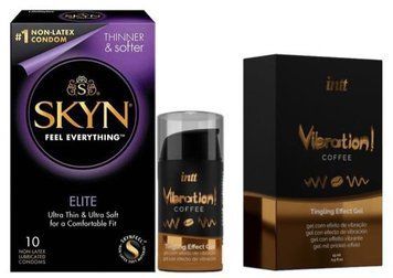 Набор из SKYN Elite (10 шт) + Жидкий вибратор Intt Vibration Coffee (15 мл) SOS9712 фото