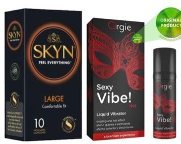 SKYN Large 10 шт + SEXY VIBE, 15 мл вібрація + зігріваючий ефект ORGIE SOS7061 фото