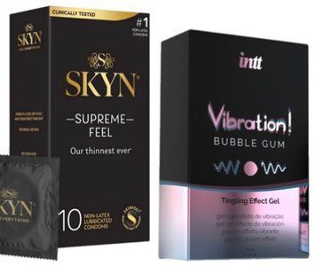 Набір з Skyn Supreme Feel 10 шт + Рідкий вібратор Intt Vibration Bubble Gum (15 мл) SOS10308 фото