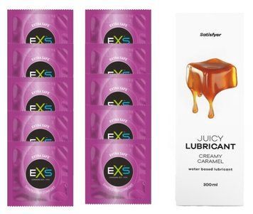 Комплект: EXS EXTRA SAFE 10 шт. + Лубрикант Satisfyer Creamy Caramel 300 мл SOS11470 фото
