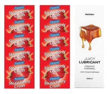 Комплект Pasante Strawberry 10шт. + Лубрикант Satisfyer Juicy Lubricant Creamy Caramel 300 мл SOS11661 фото