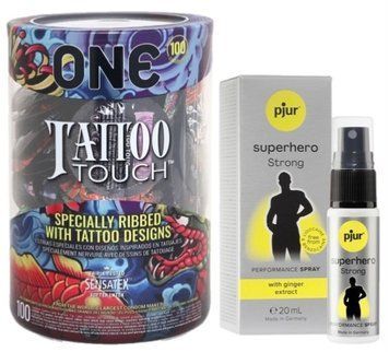 Набор из ONE Tattoo Touch, 100 шт + Пролонгатор pjur Superhero Strong Spray 20 ml SOS9157 фото