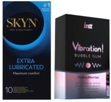Набір з SKYN Extra Lube (10 шт) + Рідкий вібратор Intt Vibration Bubble Gum (15 мл) SOS10208 фото