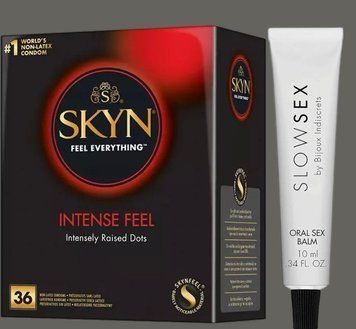 Комплект Skyn ​​Intense feel 36 штук + Стимулирующий бальзам Bijoux Indiscrets Slow Sex Oral sex balm SOS5367 фото