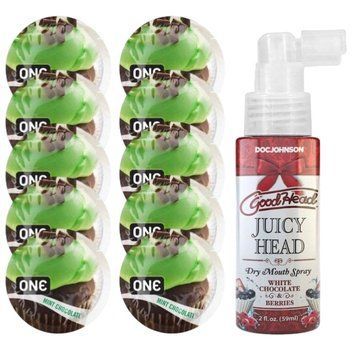 Комплект ONE Mint Chocolate 10 шт + Doc Johnson GoodHead Juicy Head Dry Mouth Spray White Chocolate & Berries (59 мл) SOS13856 фото
