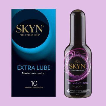Комплект Skyn Extra Lube 10 шт + Лубрикант SKYN All Night Long 80 мл SOS4468 фото