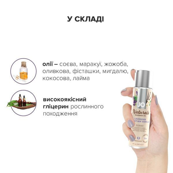 Масажна олія System JO - Naturals Massage Oil - Lavender & Vanilla, з ефірними оліями (120 мл) SO6165 фото