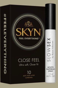 Набір SKYN Close Feel пачка 10 штук + Спрей для посилення слиновиділення Bijoux Indiscrets Slow Sex Mouthwatering spray SOS5046 фото