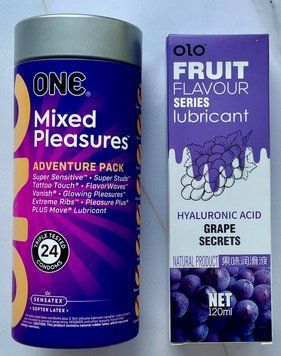 Комплект ONE Mixed Pleasures 24 шт + Гель-лубрикант виноград 120 мл OLO SOS3674 фото