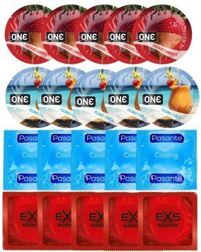 Набір 20 шт ONE Chocolate Strawberry + ONE Island Punch + Pasante Cooling + EXS Warming Comfy Fit SOS7229 фото