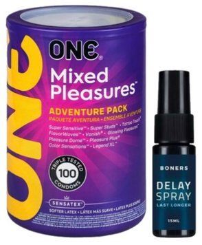 Набор из ONE Mixed Pleasures 100 шт + Пролонгатор pjur Boners Delay Spray 15 мл SOS9470 фото
