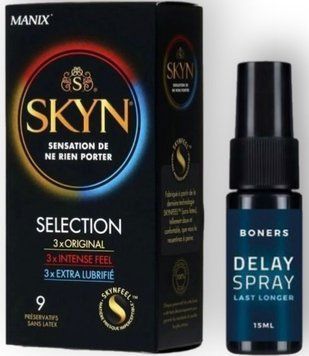 Набір з SKYN Selection (9 шт)  + Пролонгатор Boners Delay Spray (15 мл)  SOS8873 фото