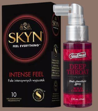 Комплект SKYN Intense Feel 10 шт + Спрей Doc Johnson GoodHead DeepThroat Spray - Wild Cherry 59 мл SOS5621 фото