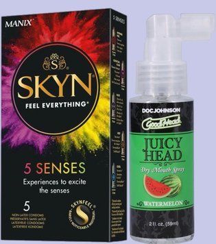 Комплект SKYN 5 Senses + Спрей  Doc Johnson GoodHead &ndash; Juicy Head Dry Mouth Spray &ndash; Watermelon 59мл SOS5480 фото