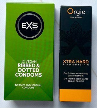 Комплект EXS Ribbed & Dotted 12 шт &ndash; Гель для стимуляции Orgie Xtra Hard Power Gel For Him, 50 мл SOS3624 фото