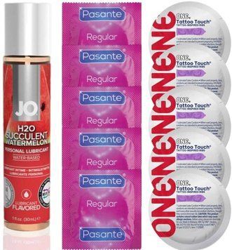 Набор 10 шт Pasante Regular и ONE Tattoo Touch + System JO H2O - Watermelon (30 мл) SOS4855 фото