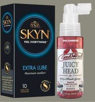Набір Skyn Extra Lube 10 штук + Спрей Doc Johnson GoodHead - Juicy Head White Chocolate and Berries 59мл SOS5235 фото