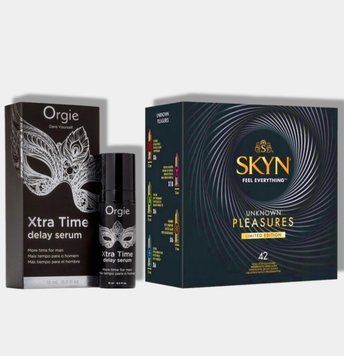SKYN Pleasures, 42 шт-6 видів + Пролонгатор Orgie Xtra Time Delay Serum, 15 мл SOS5721 фото