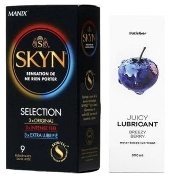 Комплект Лубрикант Satisfyer Juicy Breezy Berry 300 мл + SKYN Selection 9 шт SOS12933 фото