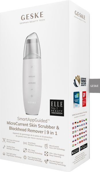 Микротоковый скраббер для кожи и устранение черных точек GESKE MicroCurrent Skin Scrubber&Blackhead Remover 9в1 white HB0150 фото
