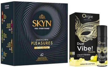 Набір з SKYN Pleasures (42 шт) + Рідкий вібратор Orgie Dual Vibe! Lemon Gin And Tonic Kissable Liquid Vibrator (15 мл)  SOS10030 фото