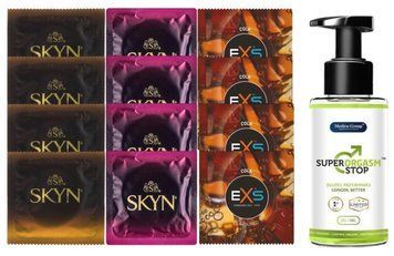 Комплект: Пролонгатор Super Orgasm Stop Гель (150 мл) + 8 шт. SKYN + 4 шт. EXS CRAZY COLA SOS10804 фото
