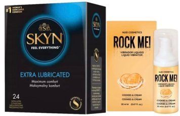 Набір з SKYN Extra Lube (24 шт) + Рідкий вібратор ROCK ME! Cookie & Cream (20 мл) від Nuei  SOS10076 фото