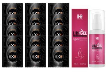 Комплект EXS Black Latex 15 шт + Sexual Health Series LibiGel Intimate Libido SOS14641 фото