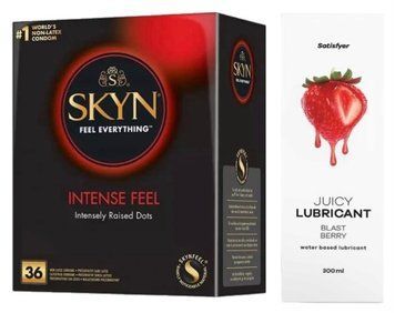 Комплект Лубрикант Satisfyer Juicy Blast Berry 300 мл + SKYN Intense Feel 36 шт SOS12898 фото