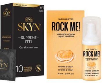 Набір з Skyn Supreme Feel 10 шт + Рідкий вібратор ROCK ME! Cookie & Cream (20 мл) від Nuei  SOS10276 фото
