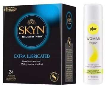 Комплект SKYN Extra Lube 24 шт + pjur Woman Vegan 100 мл SOS13282 фото