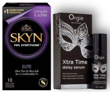 Набор из SKYN Elite 10 шт + Пролонгатор Orgie Xtra Time Delay Serum (15 мл) SOS8909 фото