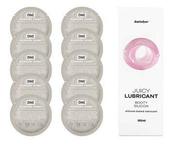 Комплект 𝐎𝐍𝐄 𝐃𝐨𝐦𝐞 10 шт. + Лубрикант Satisfyer Juicy Lubricant Booty Silicon (150 мл) SOS12228 фото