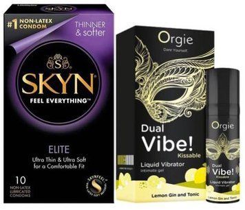 Набір з SKYN Elite (10 шт) + Рідкий вібратор Orgie Dual Vibe! Lemon Gin And Tonic Kissable Liquid Vibrator (15 мл)  SOS9730 фото