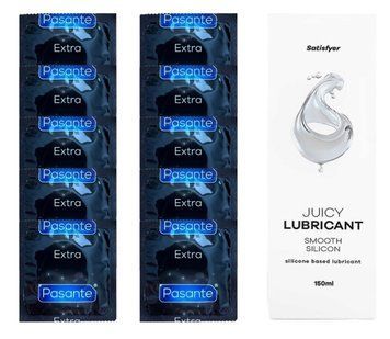Набір: Pasante Extra Safe 10 шт. + Лубрикант Satisfyer Smooth Silicon (150 мл) SOS12078 фото