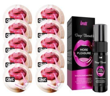 Комплект ONE Bubblegum 10 шт + INTT Deep Throat Oral Spray (12 мл) SOS13874 фото