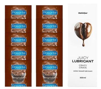 Комплект Pasante Chocolate 10шт. + Лубрикант Satisfyer Juicy Lubricant Crazy Crave 300 мл SOS11629 фото