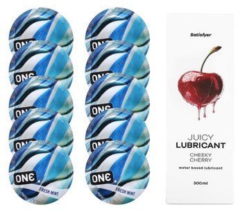 Набор: One Fresh Mint 10 шт. + Лубрикант Satisfyer Cheeky Cherry 300 мл SOS12428 фото